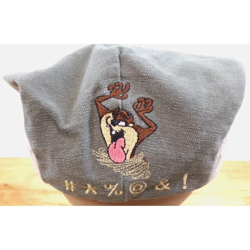 Acme Clothing Co 1991 Newsboy Cap Hat Tasmanian Devil TAZ Size Large Green/Beige